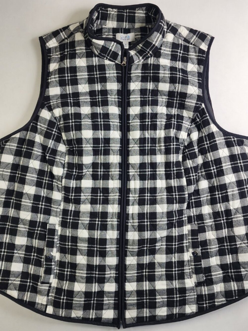 NWT Croft & Barrow Size 3X Classic Quilted Vest Black White Check Cinch Pockets